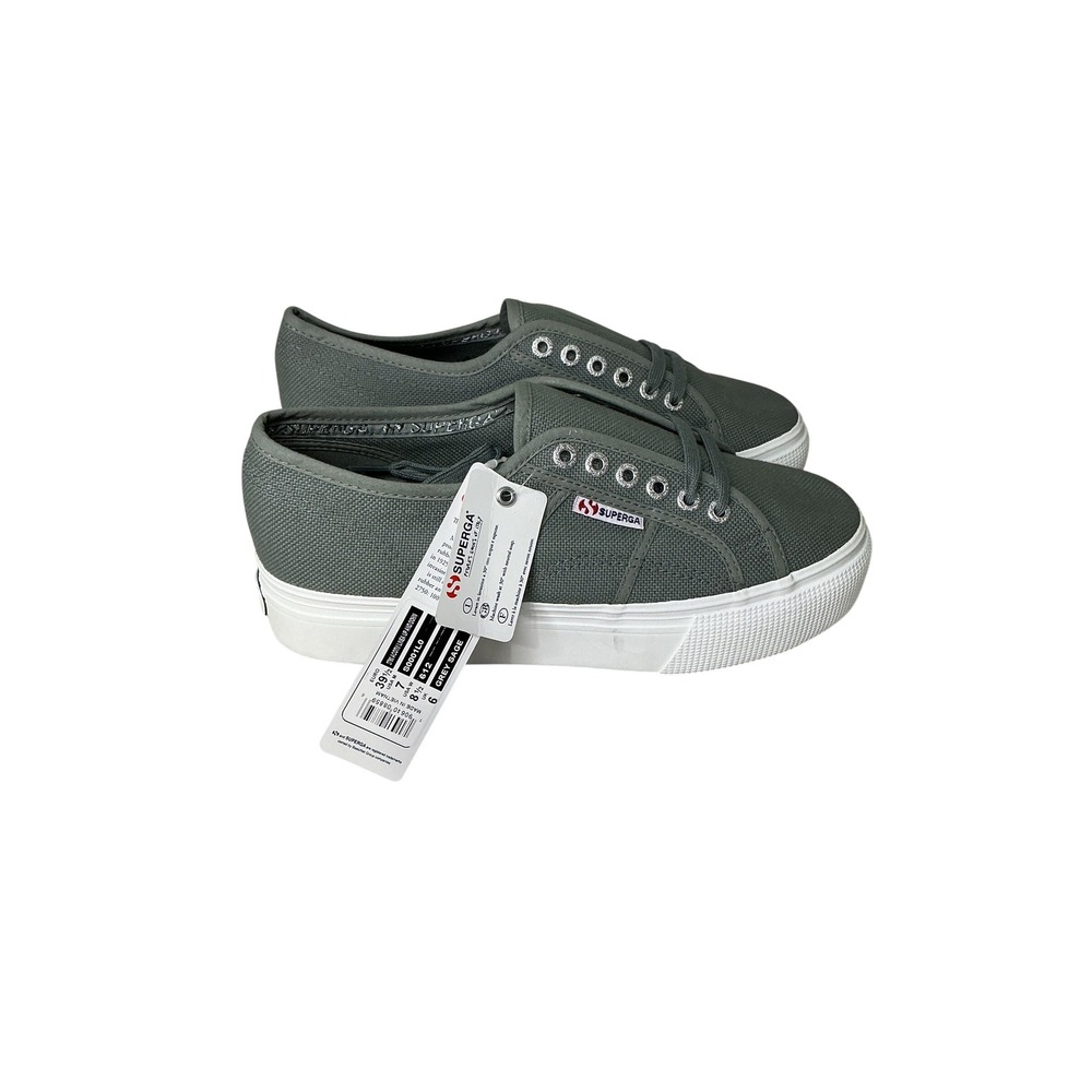 Superga 2750 Linea Up and Down Grey Sage Canvas Platform Sneakers 8.5 US 39.5 EU